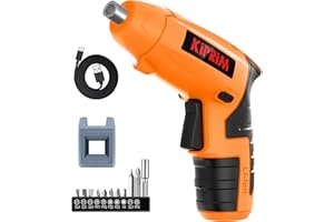 Small 4V Electric Screwdriver,Kiprim ES4 Cordless Screwdriver Tool with Rechargeable Battery,LED Front Light & Power Display Light for Home DIY Orange