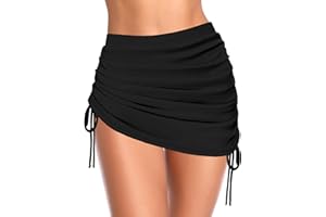 SHEKINI Women's Swimdress Drawstring Ruched Swim Skirt Adjustable Tie Side Swimsuit Bottom