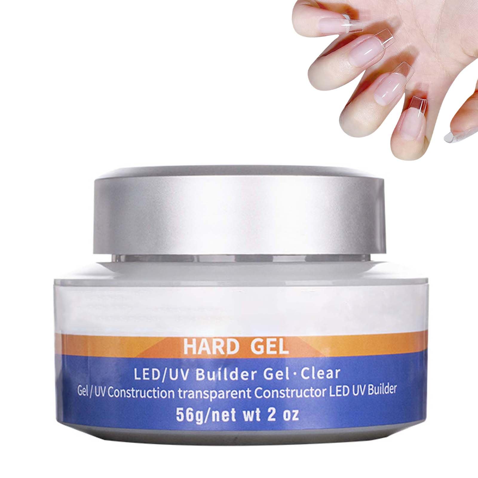 Builder Clear Gel for Nail - Solid UV/LED Base - Hard Gel Strengthener & Extension - Home DIY Use with Nail Forms