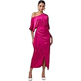 ADOR Women's One Shoulder Satin Dress Wedding Guest Long Formal Maxi Cocktail Party Dresses Mother of Bride Summer Outfit