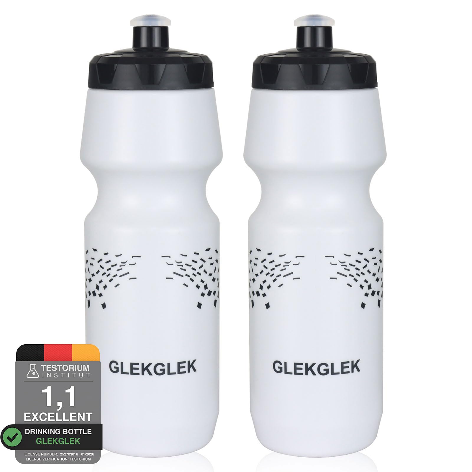 GLEKGLEK Squeeze Water Bottles for Sports 24oz BPA Free Dishwasher Safe Durable for Cycling Run Gym Pack of 2 (White & White)