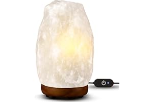 Himalayan Glow White Salt Crystal Lamp, Natural Salt Night Light, Hand Crafted Salt Lamp with Neem Wooden Base, Salt Lamp Bul