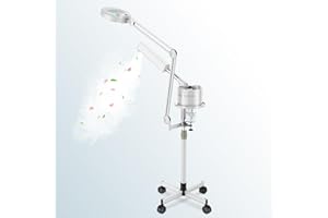 KINGSTEAM Professional Iron Facial Steamer, Ozone Facial Steamer on Wheels, Design for Face Sauna Spa and Personal Care Use at Home or Salon (Up-Grade 2 in 1 White)