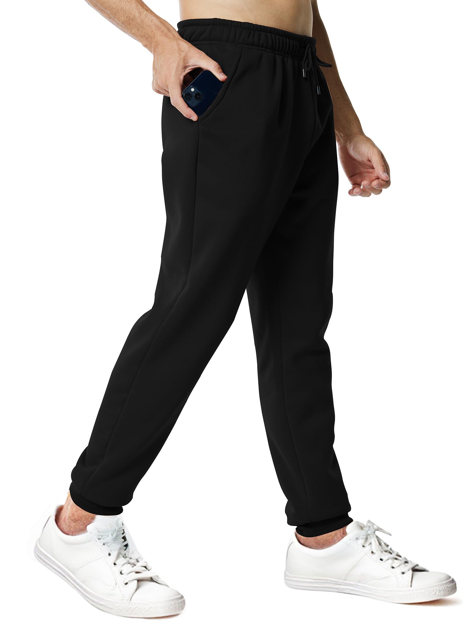 Photo 1 of Asrlivp Mens Sweatpants with Pockets Lightweight Gym Drawstring Fleece Joggers Casual Elastic Waist Workout Pants (L,Black)
