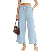 LOMON Women's Palazzo Pants Dressy Casual Wide Leg Pants Slacks Elastic Waist with Pockets Sky Blue S