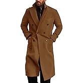 Runcati Mens Wool Blend Casual Trench Coat Notched Collar Lapel Long Jacket Double Breasted Classic Winter Overcoat