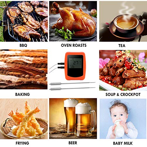 Meat Thermometer, Wireless BBQ Thermometer for grilling,Digital Bluetooth Meat Thermometer instant read, with 2 Waterproof Probes,Smoker Thermometer for Grilling,Cooking Oven Outdoor&Indoor(2probes)
