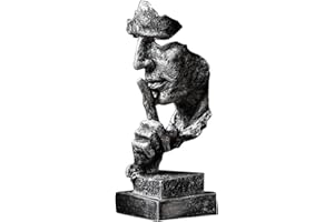 Thinker Abstract Mens Office Home Decor Statue,Silence is Golden Handmade Resin Artwork Now Creative Desktop Bookshelf Office
