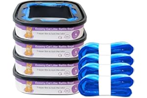 ECOSMY 8 Pack 28 feet Cat Litter Refill Bags with 7-layer material effectively prevents odors Compatible with Litter Cat Genie Standard, Plus (4 Reusable Cartridges with bag + 4 bags, 28 feet)