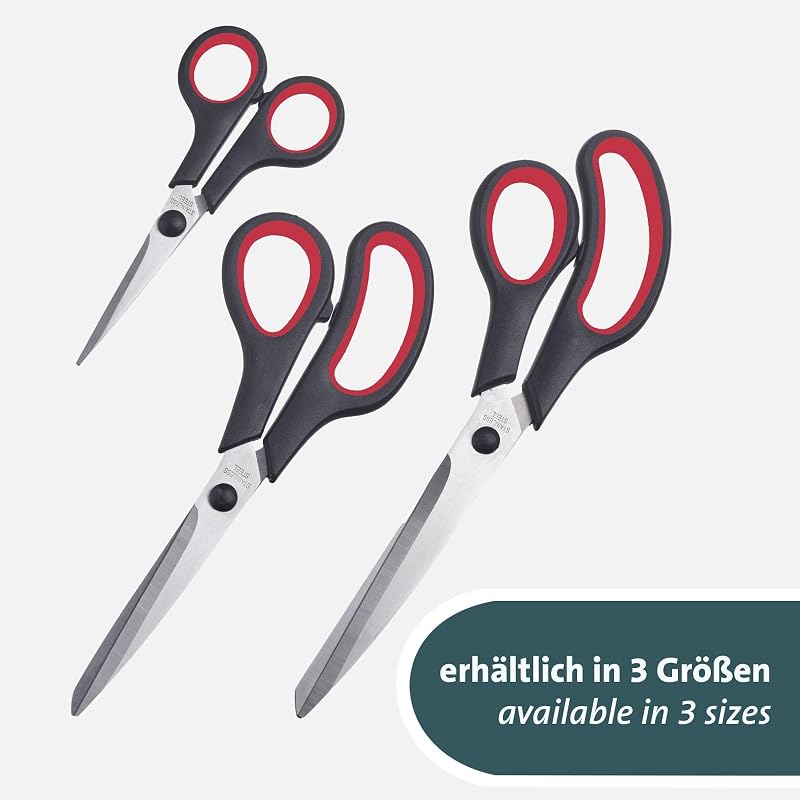 Tijeras para manualidades 14 cm – tijeras multiusos, ideales para cortar plástico, papel, cartón y más – acero inoxidable, negro, rojo