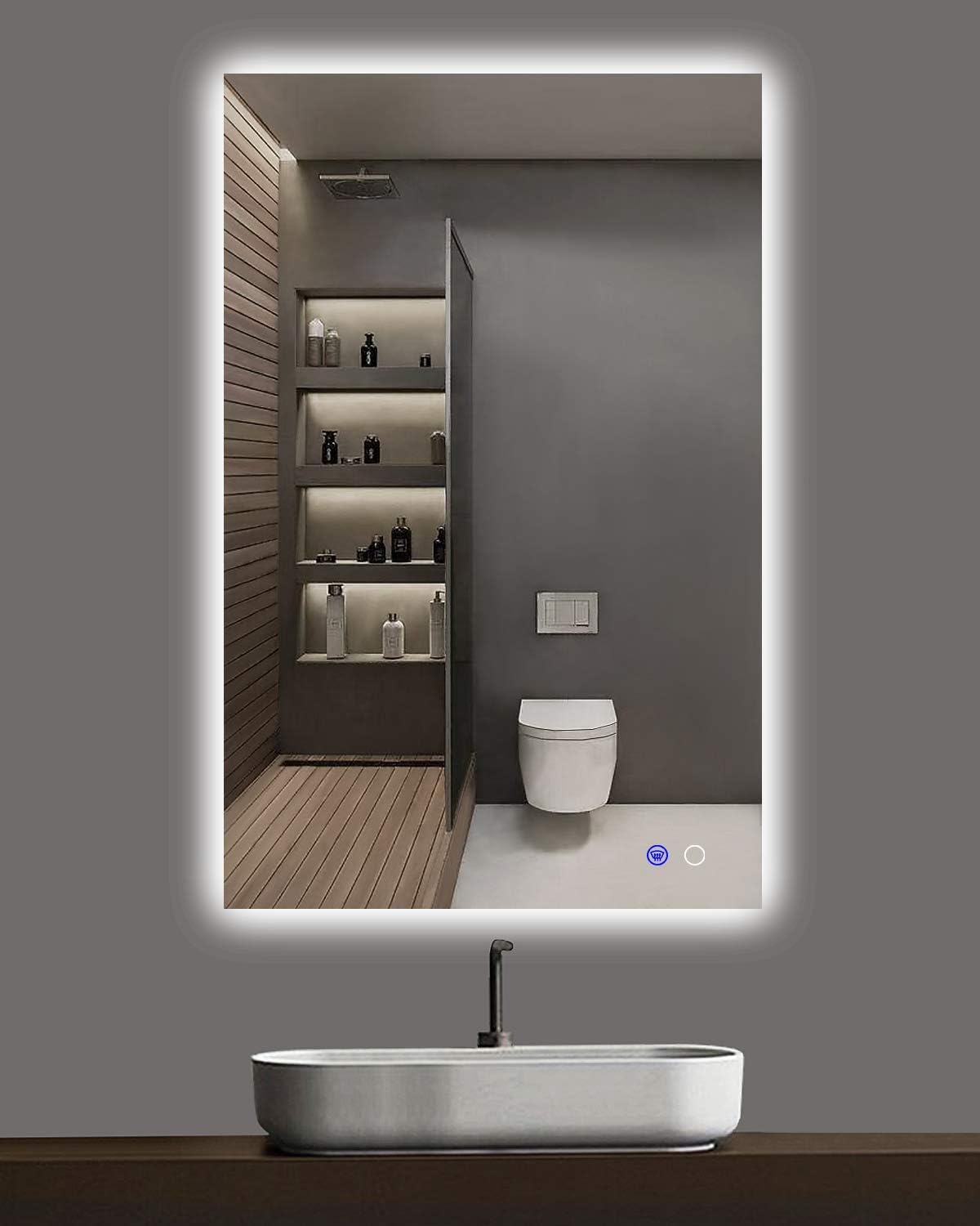 Keonjinn 24” x 36” LED Backlit Mirror Bathroom Vanity Mirror Wall Mounted Lighted Mirror Anti-Fog Dimmable Makeup Mirror with Lights (Horizontal/Vertical): Home & Kitchen