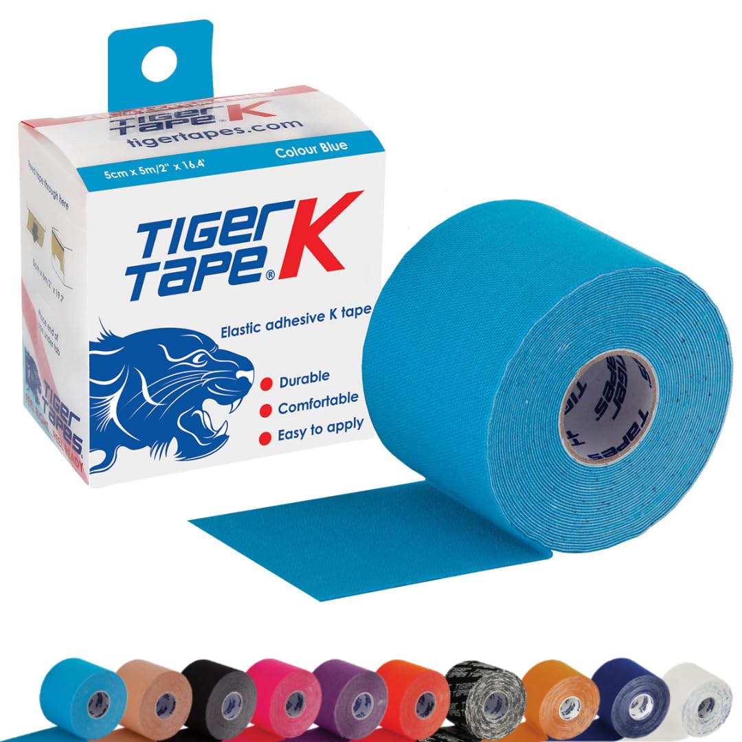 TIGERTAPES K Tape - Blue Kinesiology Tape (5cm x 5m) | Uncut Muscle Tape for Running, Sports & Injury Recovery | Waterproof, Hypoallergenic & Elastic Athletic Tape for Training & Rehab