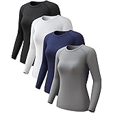 4 Pack Women's Long Sleeve Compression Shirts, Dry Fit Workout Athletic Sun Protection Cooling Tops for Yoga Running Gym