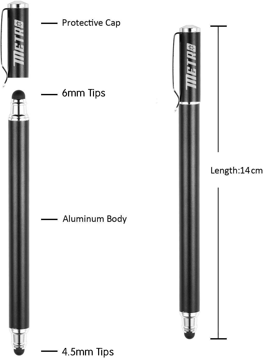 METRO Universal Capacitive 2-in-1 Touch Screen Stylus Pen with 20 Pcs Replacement Rubber Tips,Compatible with iPad,iPhone,ipad Pro,Galaxy,Smart Phone and Other Touch Screen Devices,Black - Image 3
