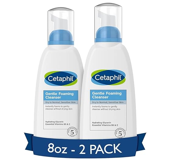 CETAPHIL OIL FREE GENTLE FOAMING CLEANSER FOR DRY TO NORMAL, SENSITIVE SKIN, MADE WITH GLYCERIN AND VITAMINS B5 AND E, DERMATOLOGIST TESTED, HYPOALLERGENIC, SOAP FREE, FRAGRANCE FREE