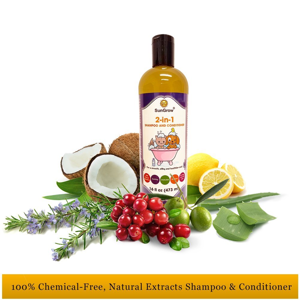 SunGrow Vet Trusted 2-in-1 100% Organic, Medicinal Pet Shampoo Plus Conditioner for Cats/Dogs, Deodorizes, Moisturizes and Improves Coat/Fur Enriched with Aloe Vera/Coconut