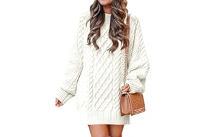 ANRABESS Women Long Sleeve Oversized Cable Knit Chunky Baggy Loose Pullover Tunic Mini Sweater Dress 2024 Trendy Fall Outfits