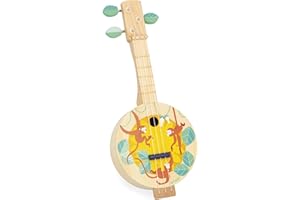 Janod - Wooden Banjo - Children's Musical Instrument - 3 Spare Strings Included - Musical Imitation Toy - Children's Banjo Guitar - from 3 Years - J07661