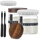 NETIX VERA Sourdough Starter Jar Kit - Pack of 2, 35oz Wide Mouth Glass Jars for Sourdough Starter with Date Marked Feeding Scale, Thermometer, Cloth Cover, Scraper & Wooden Lid, Sourdough Jars