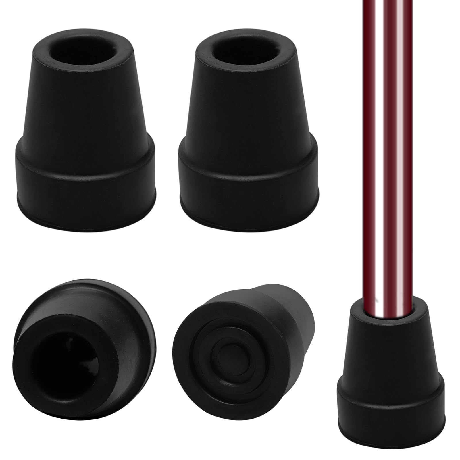 Hcunbsu 4 Pcs Walking Stick Rubber Ends, 19mm Cane Tips, Walking Stick Ferrules, Non-Slip Rubber Replacement Cane Tip, Crutch Rubber Feet for Canes, Walking Sticks, Hiking Stick