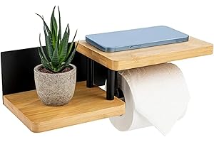 Toilet Paper Holder, Toilet Paper Holder with Shelf, Wall Mount Bathroom Organizer, 2-Tier Storage for Phone and Essentials, 