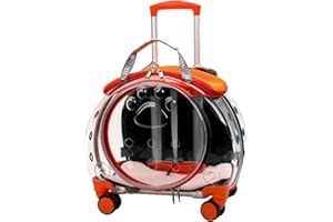 MEIDELI Cat Carrier with Wheels, Rolling Pet Carrier on Wheels, Cat Backpacks for Carrying Cats, Bubble Expandable Backpack Carrier, for Travel Hiking Walking Outdoor Orange