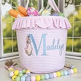 Personalized,Monogram Easter Tote,Embroidered Easter Basket,Seersucker Easter Basket with Name, New Baby Gift Holiday Gifts (Pink)