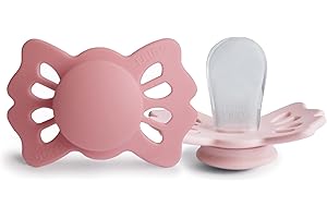 FRIGG Lucky Symmetrical SilkySoft Silicone Baby Pacifier | Made in Denmark | BPA-Free (Cedar/Baby Pink, 0-6 Months)