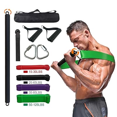 FOSER Portable Resistance Bar with Resistance Bar Pull-up Resistance Band Set, Resistance Bar Kit with Handle and Door Anchor,Home Gym Whole Body Strength Training bar