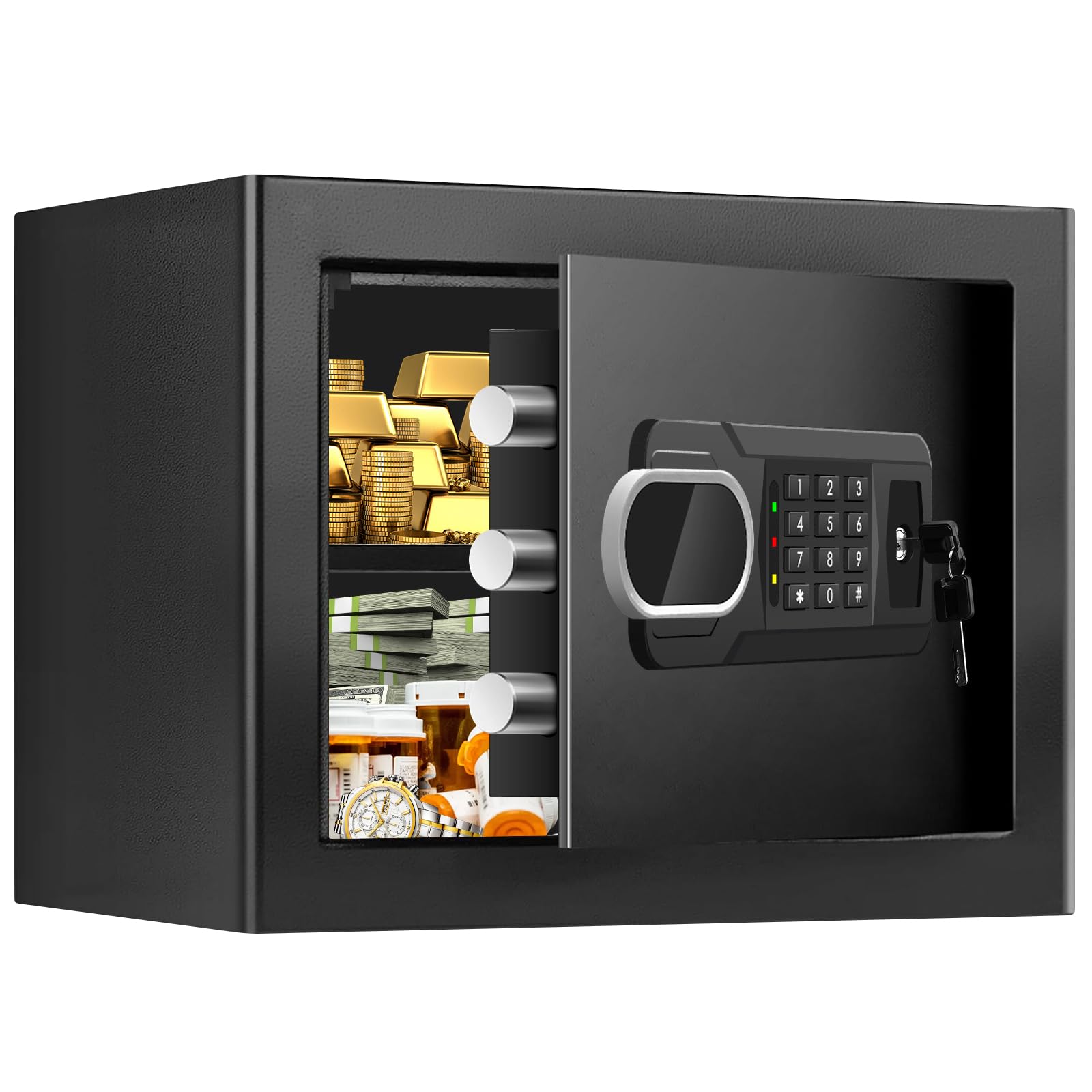 Photo 1 of 1.3 Cubic Feet Small Fire Safe Box for Home, Fireproof Safety Lock Box with Digital Keypad, Spare Keys and Removable Shelf, Personal Security Home Safes for Money, Jewelry, ID Documents