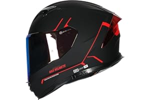 HAX Force Aerodynamic Full Face Helmet for Street & E-Bikes DOT & ECE Certified - Enhanced Dual Visor, Adult Size, Pinlock Ready Matte Black Red L