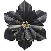 Metal Flower Wall Sculpture, 12.5" Rustic Modern Floral Artwork, Distressed 3D Layered Iron Flower Wall Hanging Accent for In