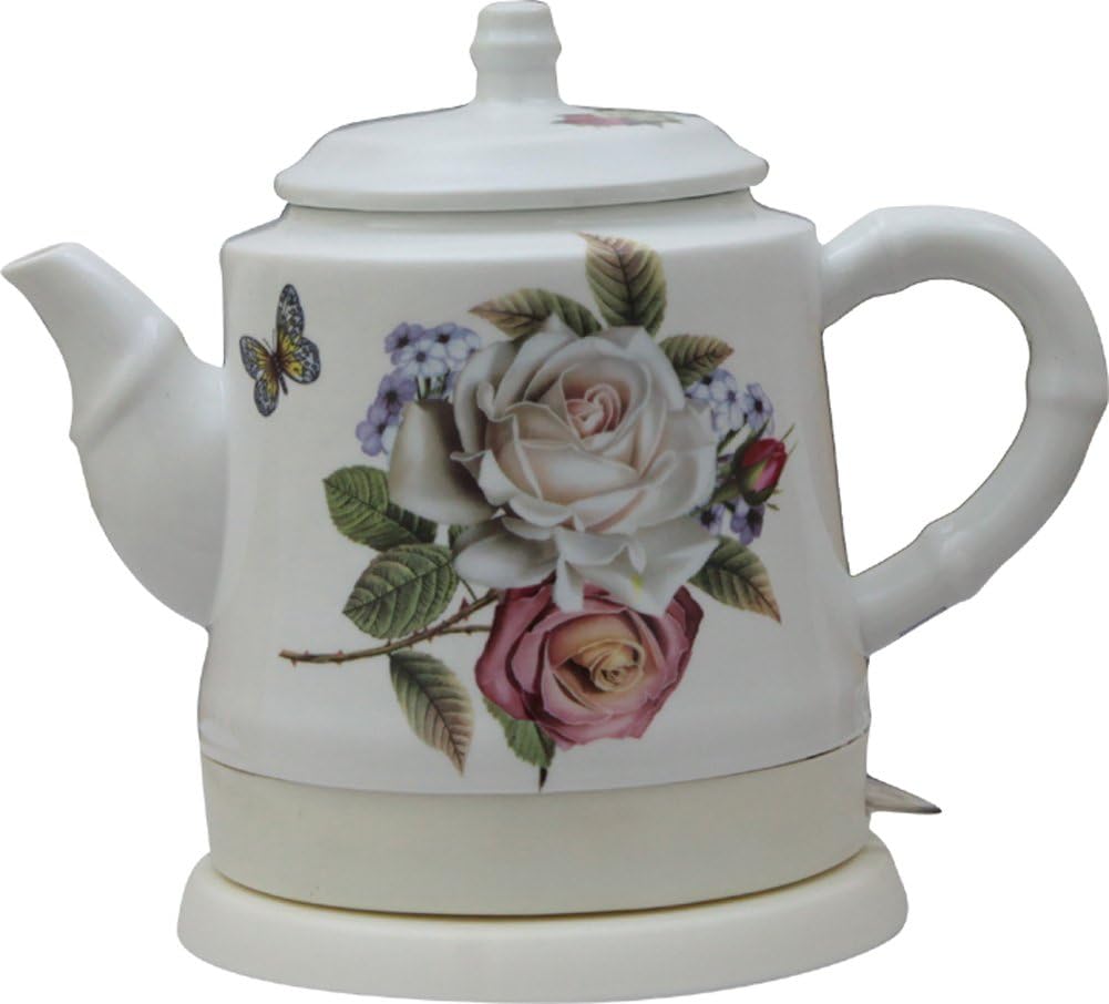 XLSHUAI Kitchen Blue and White Electric Kitchen Tea Kettle with Beautiful Flower Design