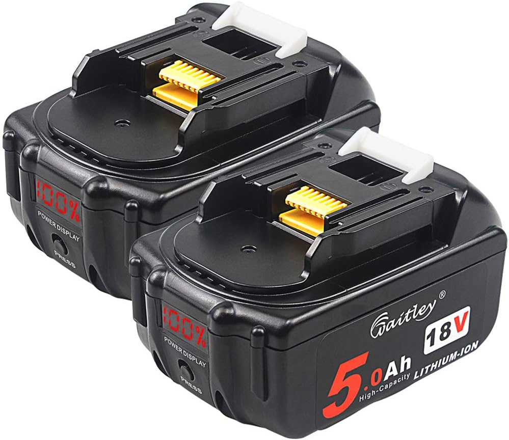 2-Pack TENMOER 18V 5Ah BL1850b Replacement Battery Compatible with Makita 18V BL1830B BL1860B BL1820 LXT-400 with LED Indicator