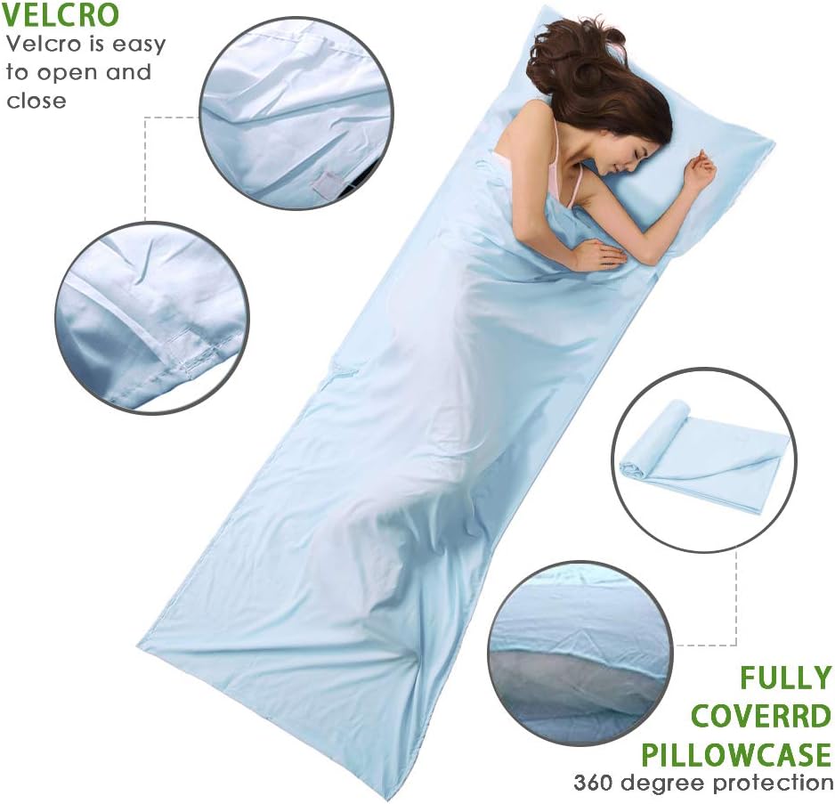 OTDEST Travel and Camping Sheet Sleeping Bag Liner - Lightweight Compact and Portable Adult Sleeping Bag- Ideal for Traveling, Hostels and Camping（Light Blue） : Sports & Outdoors