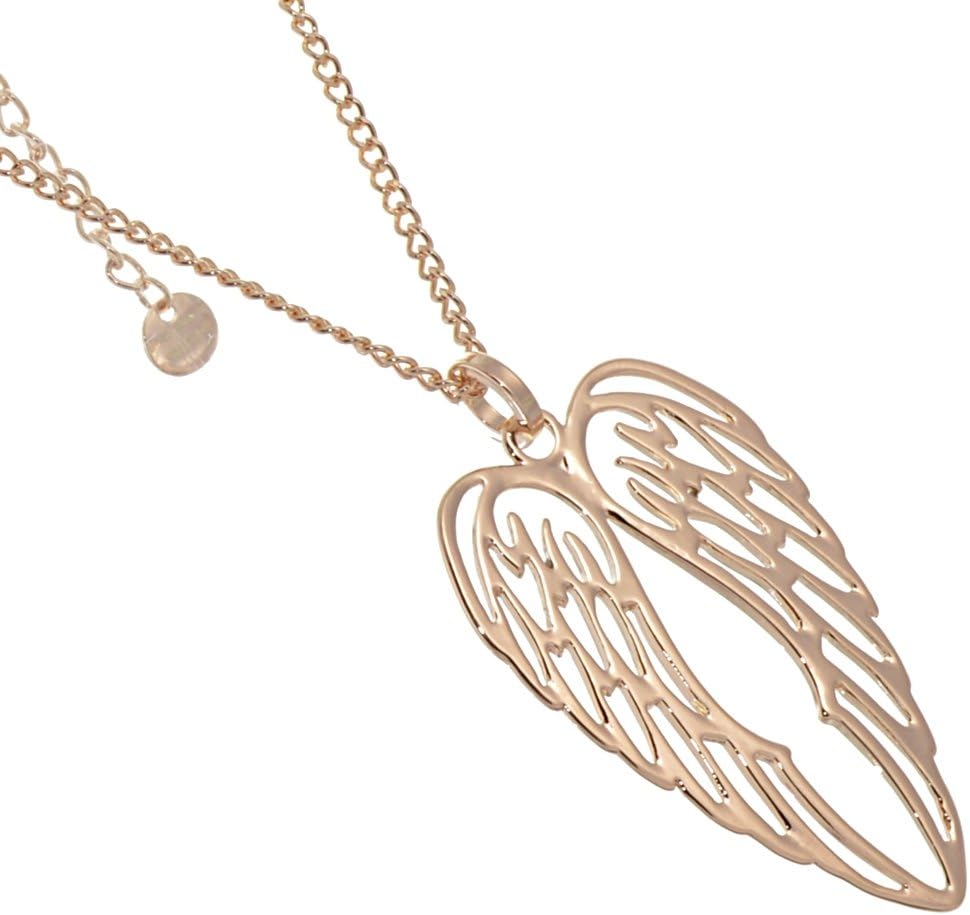 Stunning Fashion Jewellery: Long Linked 30" Rose Gold Chain Necklace with Large Angel Wings Stencil Pendant (R662)