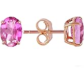Galaxy Gold GG 14k Solid Rose Gold Oval-shaped Natural Pink Topaz Stud Earrings