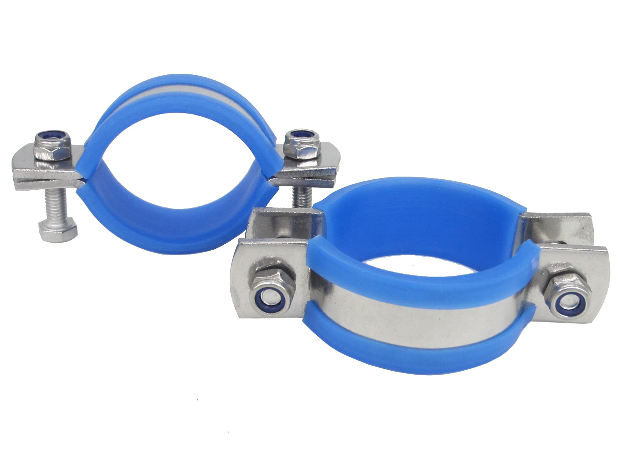 Stainless Steel Heavy Duty Flat Band Pipe Hose Clamp with Rubber Cushion, Multipurpose Rigid Handless Split Ring Clamp Bracket ID 63mm, Pack of 2 — image 1