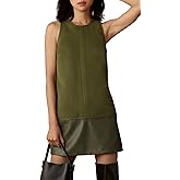 Wpeiusc Women's Tank Mini Dress Sleeveless Leather Crewneck Business Outfits Shift Elegant PU Pinafore Dress