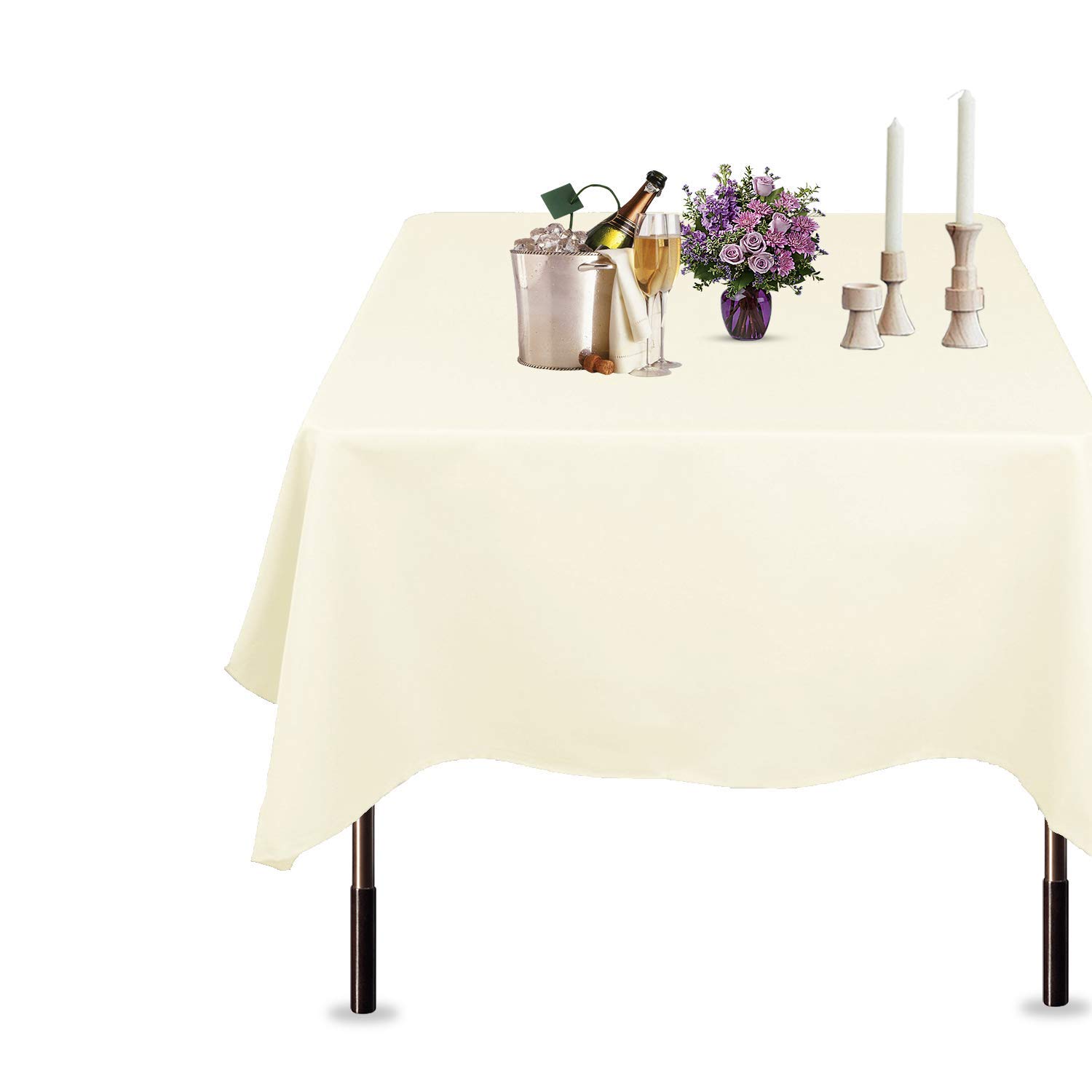 Trimming Shop Square Tablecloth Premuim Polyester Table Cover Trestle Table Linen for Wedding Decorations, Banquets, Corporate Parties Events, 90" x 90", Ivory, 1pc