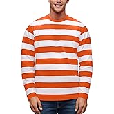 Zengjo Men's Casual Cotton Spandex Striped Crewneck Long-Sleeve T-Shirt Basic Pullover Stripe tee Shirt