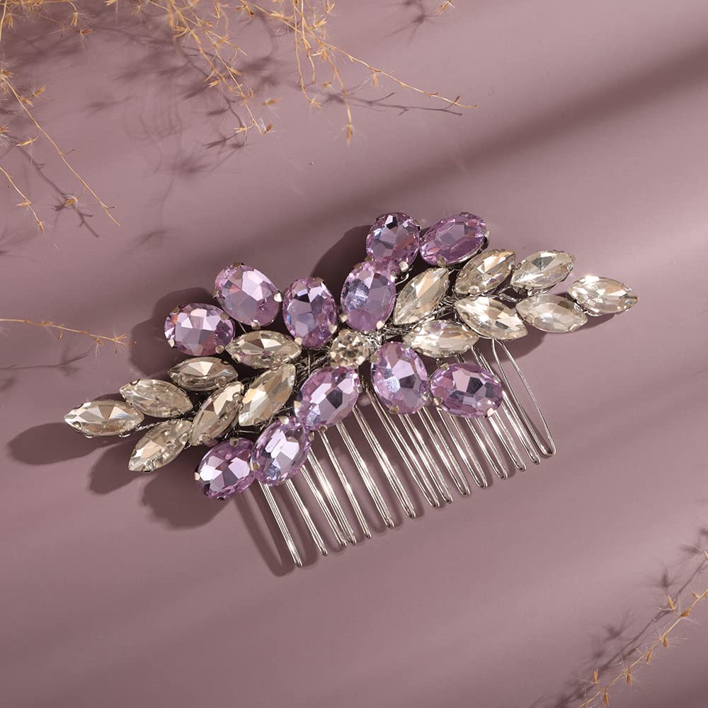 Kercisbeauty Purple Violet Crystal Hair Comb for Wedding Women Updo Hair Piece Ladies Speical Occasion Hair Jewelry Collection (Purple)