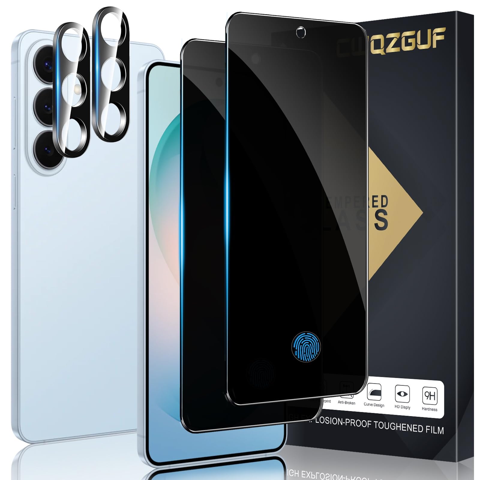 LuxeGlow 2 Pack for Galaxy S26 5G Privacy Screen Protector - Privacy Flim [Fingerprint Unlock Support] - Camera Lens Tempered Glass - Installation Tool - 28 Degree Anti Spy - Bubble Free