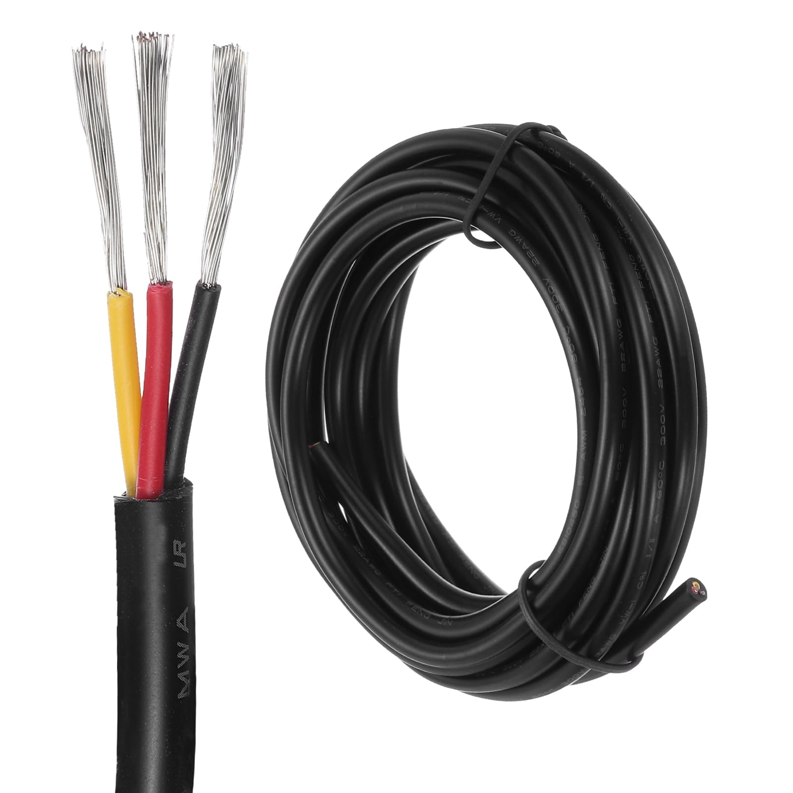 DMiotech 22 Gauge Wire Electrical Wire 3 Conductor, 22 AWG Extension Cable Cord 10 Ft/3 m UL2464 300V Stranded Tinned Copper Wire for LED Lighting Automotive