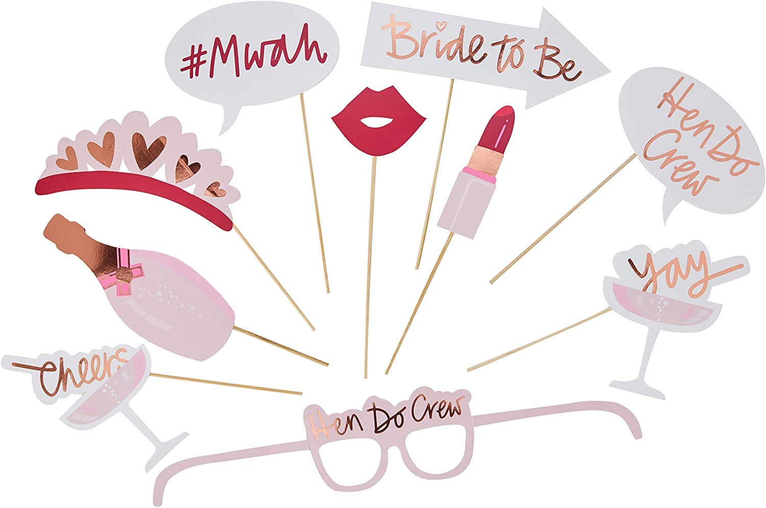 Hen Do Crew Hen Party Rose Gold Selfie Photo Booth Props Selfie Props for Team Bride - Pre-Glued 10pcs