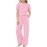 Arshiner Girls' Sleepwear Short Sleeve Long Pants Pajamas Sets Soft Loungwear for Kids