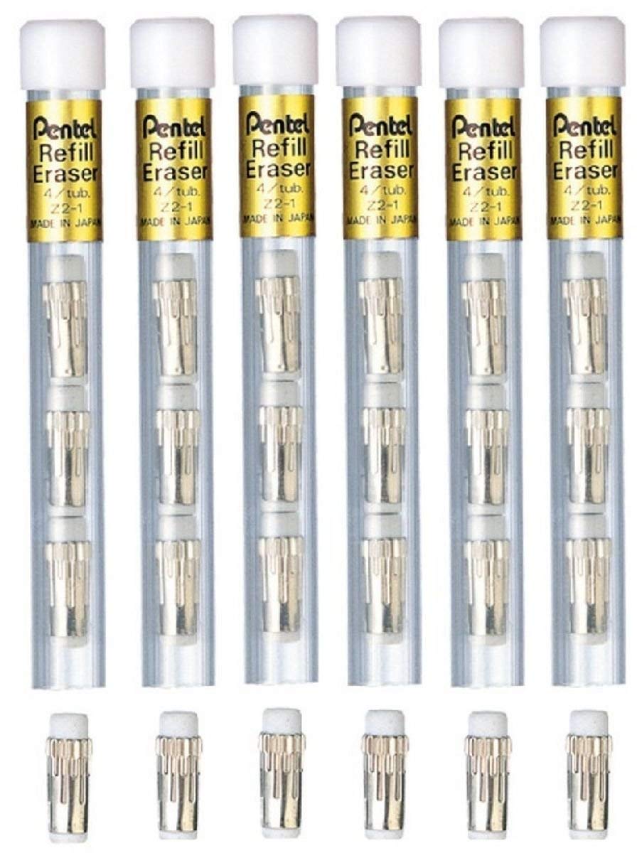 Pentel Eraser Refills for Most Pentel & Z2-1N Automatic Pencils (Pack of 6 Tubes - 24 Eraser Refills)