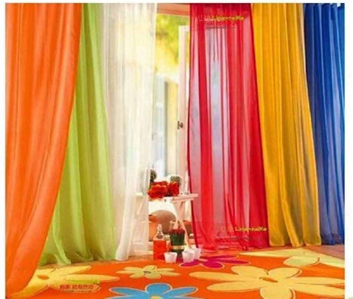 Window Treatments - WPM 6 Piece Rainbow Sheer Window Panel Colorful Backdrop Bright Curtains Set for Playroom, Nurseries, Bedroom Lime, Orange, Red, White, Bright Yellow, Navy Drapes Kids (84
