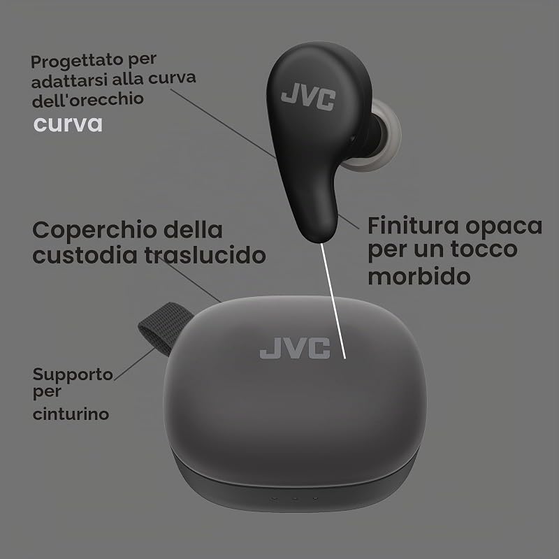 HA-A23T-B - Auricolari True Wireless Gumy Premium con Cancellazione del Rumore, Bluetooth 5.4, Modalità Suono Ambientale, 26 ore di autonomia e Custodia di Ricarica Traslucida, USB-C, Nero