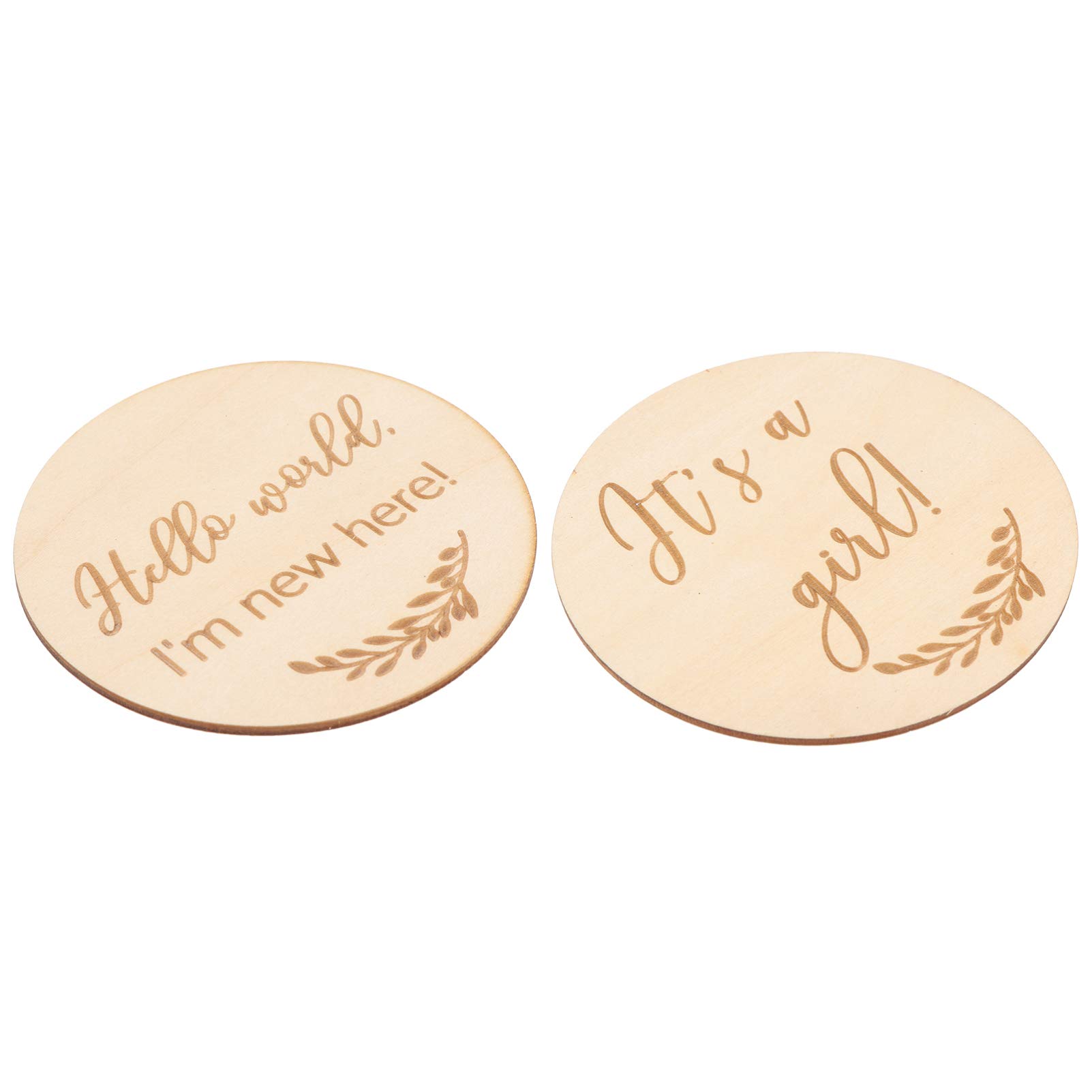 Amosfun 2Pcs Baby Monthly Milestone Cards Its A Girl Sign Wooden Birth Announcement Sign Wooden Discs Hand-Crafted Circles Milestone Blocks for Baby Shower Gender Reveal Party